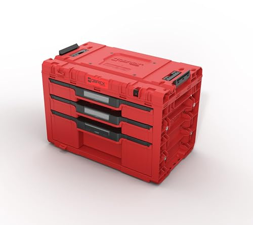 Qbrick System Werkzeugkoffer Sortierbox Leer - 3 Schubladen - Werkzeugkiste - 542 x 335 x 369 mm Rot