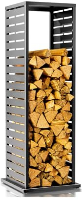 WESTMANN Kaminholzregal Luma Lane | 38x38x112 cm | Verzinkter Stahl pulverbeschichtet | Design mit Schlitzstruktur | RAL 7016 Anthrazit | wetterfest | höhenverstellbar | inkl. S-Haken | Outdoor geeig