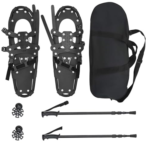 vidaXL Raquetas de Nieve 3 en 1 con Bastones de Senderismo Negro, Jardín y Terraza, Equipos de Nieve Ajustables, Accesorios para Frío, Set de Senderismo