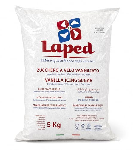 Laped Zucchero a Velo Vanigliato, 5 Kg, con Amido di Mais, Impalpabile, per Dolci, Decorazioni, Creme e Glasse, Formato Professionale