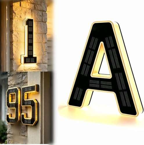 Numeri civici da 23 cm illuminati a energia solare per esterni, IP65 impermeabile, con retroilluminazione nera, grandi numeri civici illuminati personalizzati per esterni moderni, casa, garage (#A)