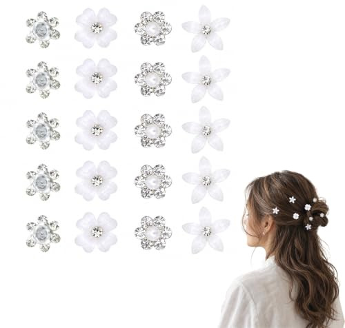 ZEMINRI 20 PCS Silver Hair Clips with Rhinestones Bridal Hair Accessories | for Women Sparkling Flower Hairs Pins for All Hair-types Exquisite Silver Fascinator for Wedding Bride Bridesmaids (4 Styles)