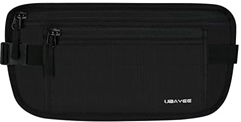UBAYEE Ceinture de Voyage pour Homme et Femme, Sac Banane Plate avec RFID-Blocage, Noir