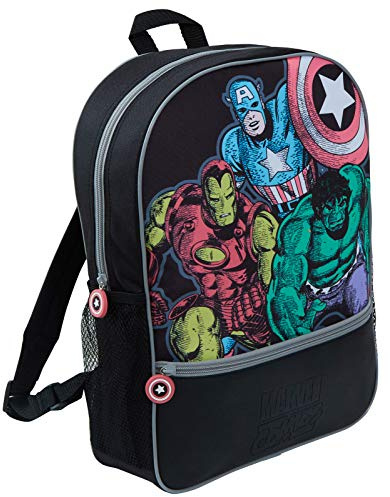 Marvel Comics Avengers Kids Backpack Large Back To School Bag Travel Rucksack Black Bag For Boys Girls Adults Back Pack with Drinks Holder