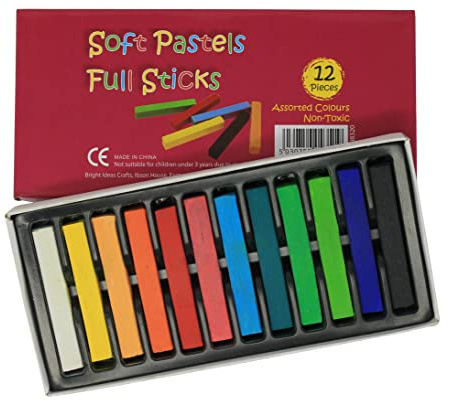 Bright Ideas Soft Pastels PK12 Assorted Colours - Intense Bright Colours Perfect Square Chalk for Blending - Kids, Artists, Students - Paper & Canvas. BI8320