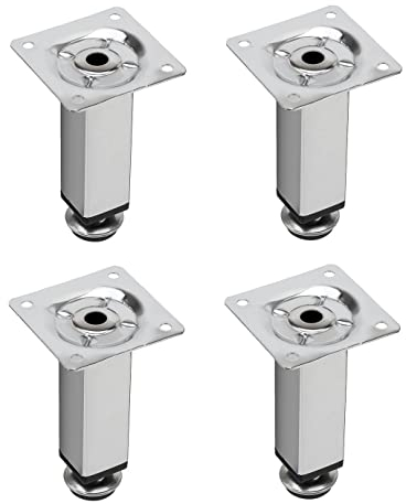 cyclingcolors 4X Möbelfüße 10cm verstellbar Metall 100mm mit Verstellschraube 25x25 Stahl Chrom Silber mobel füße
