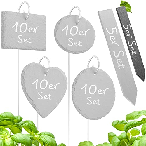 Tiny Garden Pflanzenschilder für draußen wetterfest aus Schiefer - Pflanzenstecker zum beschriften, Kräuterschilder, Blumenschilder, Pflanzenschilder - 5er Set klein (15x2cm)