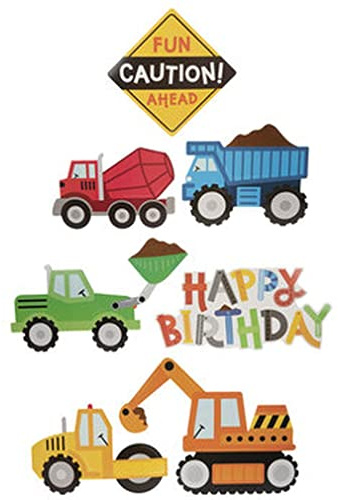 Show-Offs Construction Birthday Party Cutouts - 14 Pieces, Red, Green, Blue, Paper & Metal, Cartoon Pattern
