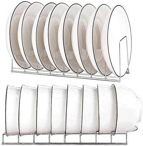 Sharharge 2Pack Plate Storage Rack & Drainer, Stainless Steel Organiser for Plates, Pot Lids & Bakeware (2Pcs/set)
