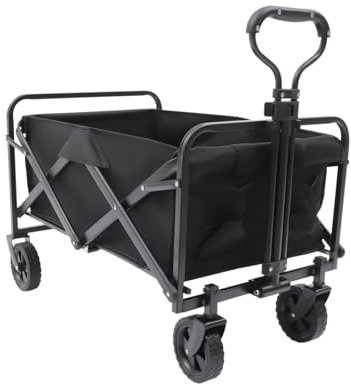 KEESUNG Bollervagn vikbar 12 cm, transportvagn camping shopping handvagn justerbart handtag utomhusvagn rullvagn med 4 hjul för strand, trädgård, shopping och camping, svart