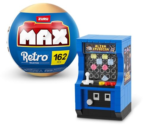 Collection de Briques de Construction Max Premium Retro, Jeu d’Arcade (Jusqu’à 221 pièces, 6 à Collectionner).