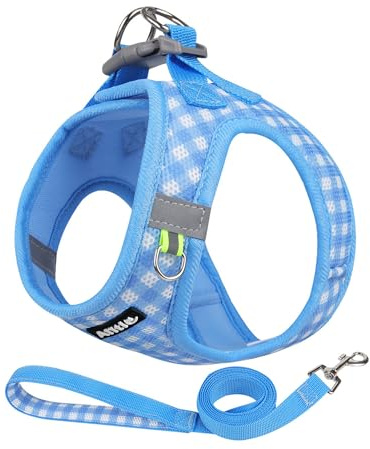 AIITLE Arnés para mascotas sin tirones con correa, chaleco acolchado cómodo a cuadros, arnés para perro paso a paso, bandas reflectantes, suministros suaves y transpirables para mascotas, para perros