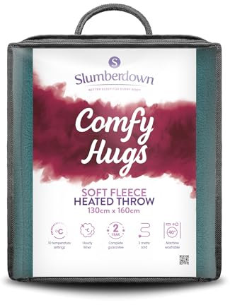 Slumberdown Comfy Hugs Heated Throw Blanket - Large Electric Blanket for Bed, Sofas & Settees, Soft Fleece Blanket with 10-Heat Settings & Hourly Timer - Cosy & Snuggly, Washable, Teal (130cm x 160cm)