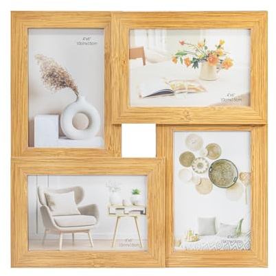 Tutee Bilderrahmen Collage 10x15cm, 4er Bilderrahmen Set für mehrere Bilder und Fotos, Holzbilderrahmen Fotorahmen Perfekt für Wand Aufhängen (Dunkles Holz)