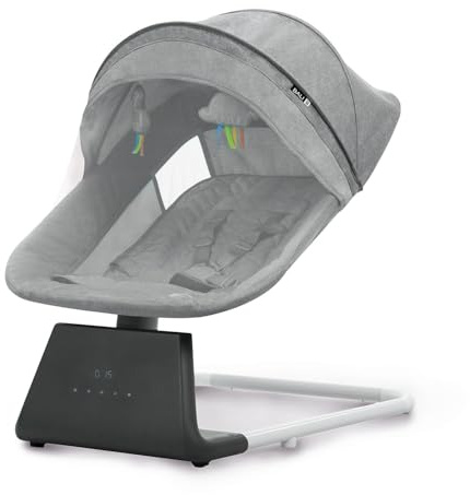 Asalvo BALI Hängmatta, babyhängmatta, lutningsryggstöd, avslappnande vibration, fast position och vippa, 5-punkts sele, hopfällbar, maximal belastning 9 kg, grå