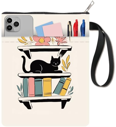 craspire bokkuvert med kattmotiv bokhylla bokskydd för pocketböcker blommotiv tvättbart tyg bokskyddsväska med dragkedja och extra skalväska för bokälskarklubben