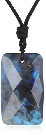 COAI Collier Réglable en Nylon, Collier Plaque d'Identité Femme, Pendentif Labradorite