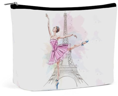 Ballerina Girl Eiffel Tower Cosmetic Bag Travel Makeup Bags Leather Pouch