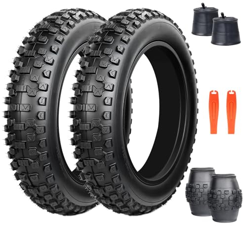 ZUKKA 2 Pz 20 Pulgadas Neumáticos para E-Bike de Alta Resistencia 20x4.0 Cubierta 102-406 Plegable Neumático Fat Bike Plus 2 Pz 20 Pulgadas Cámaras de Aire 20x4.0 AV35mm para E-Bike/Bicicleta de
