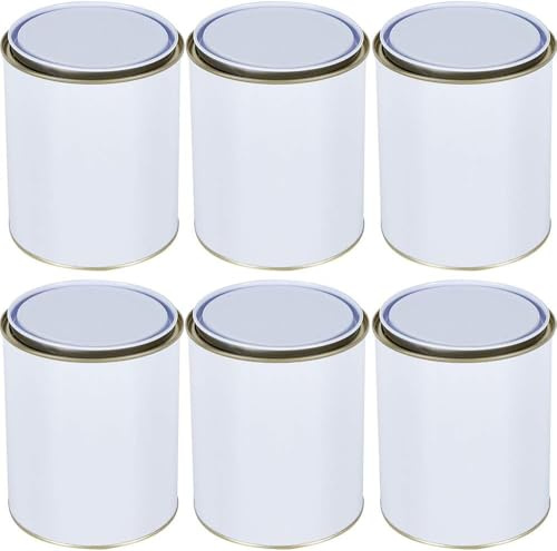 Empty 1000ml Metal Paint Bucket Tin Cans Complete With Lids, Pack of 6 Storage Containers for Solvent Paints