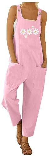 Generisch Combinaison pour femme avec imprimé tendance décontracté et bretelles amples et salopette boutonnée, Rose, M