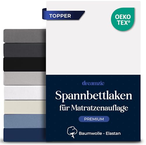 Dreamzie Topper Spannbettlaken 200x200 cm - Baumwolle Elastan Premium Komfort 250gsm - 18 cm, Topper oder Flache Matratzen - Oeko-Tex - Weiß
