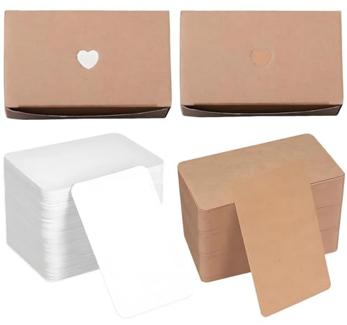 200 stycken blanka papperskort, visitkort, flash-kort, indexkort blank, kraftpapper, för vykort, tackkort, hantverk, gör-det-själv-projekt, presentetiketter, vit och brun, 9 × 5,4 cm