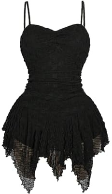 BEAUDRM Women's Plus Size Gothic Dress Party Rave Textured Mini Dress Black