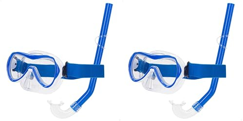 AKTIVE Aqua Sport Kit Gafas Snorkel niño, Máscara Ajustable, Tubo de Buceo, Sin látex, Hipoalergénico, 2 Colores, Azul, Negro, Envío Aleatorio, Red Rejilla de Transporte, 7 años (54241) (Paquete de 2)