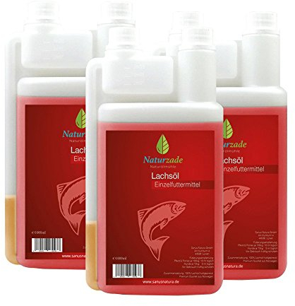 Naturzade Lachsöl 3 Liter (3X 1L) Dosierflasche für Hunde & Pferde mit Omega 3 und Omega 6 Fettsäuren, Fischöl Barföl