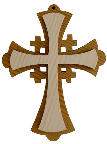 Kaltner Präsente Idea regalo – 16 cm croce da parete in vero legno di abete rosso crocifisso Gerusalemme croce per la parete moderna realizzata nella Val Gardena Alto Adige