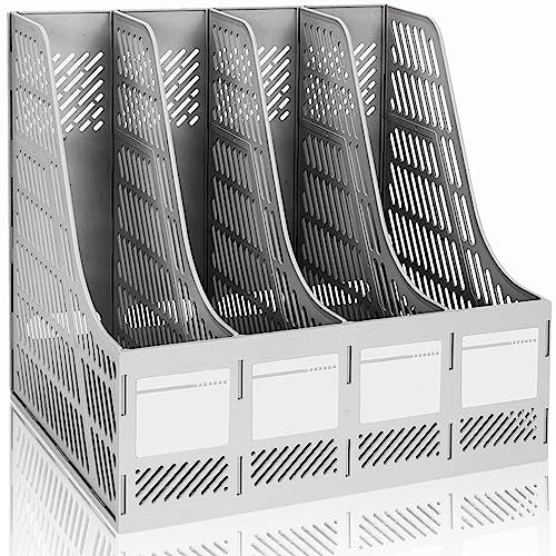 KXF Schreibtisch-Ordner, 4 Abschnitte, stabil, Kunststoff, Zeitschriftenhalter, Rahmen, Ordnerregal, Ablage und Aufbewahrung für Schule, Büro, Papier