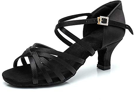 RoseMoli Women's Latin Dance Shoes Satin Professional Ballroom Salsa Practice Performance Dance Shoes Black-2.2