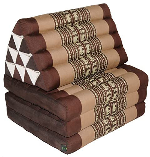 Namesakes 3 Fold Thai Mattress XXL with Jumbo Traingle Cushion - 100% Kapok Filling for Wellness - Yoga, Massage, meditation & Relaxations - Brown Elephant