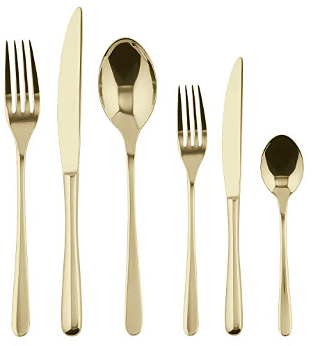 Sambonet, Service 36 Stück Monoblock Taste Pvd, Tafelbesteck für 6 Personen, 6 Tafellöffeln, 6 Tafelgabeln, 6 Tafelmessern, 6 Obstgabeln, 6 Obstmessern und 6 Teelöffeln, Spülmaschinenfest, Champagner