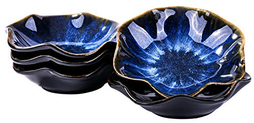 BOSILI Japanese Blue Soy Sauce Dishes Asian Vintage Blue Ceramic Dipping Bowl Set of 5 for Sushi Seasoning