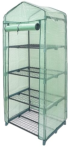 Vencier 4 Tier Mini Plastic PVC Greenhouse – Small Plant House/Grow House for Garden and Outdoors – Roll Up Zip Panel Door, Easy No Tool Assembly