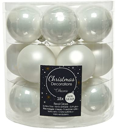 Decoris Weihnachtskugeln Glas 4cm x 18 Stück kleine Christbaumkugeln winterweiss