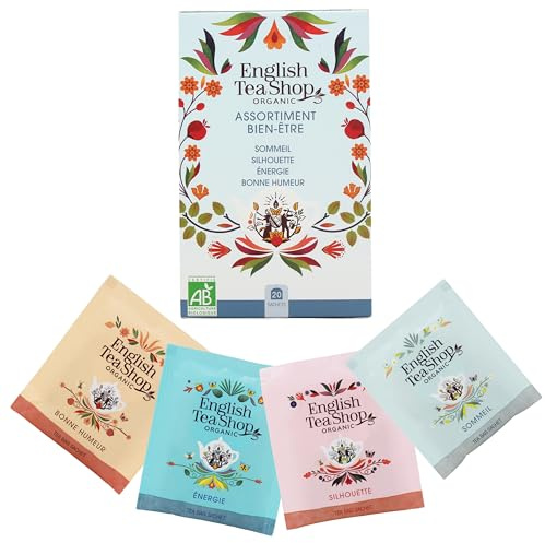 English Tea Shop -Assortiment Découverte - Infusions Bio - 4 Mélanges Bien-Être - Sommeil - Silhouette - Energie - Bonne humeur- Boîte de 20 sachets