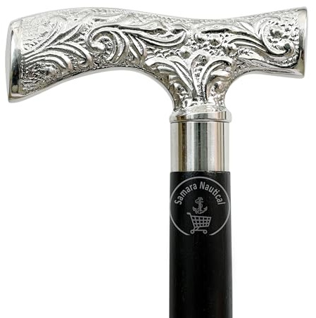 Safa Nautical Antique Brass Walking stick Deluxe Walking cane Beautiful brass Silver handle walking stick for Men and Women gift