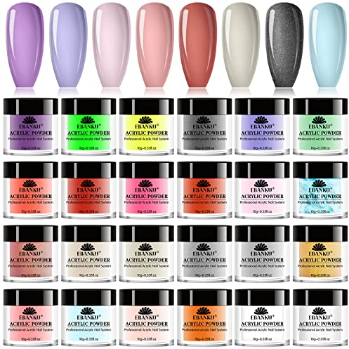 EBANKU Acrylpulver Set, 24 Farben Acrylpulver Professionelles Acrylnagelpulver für Nagelacrylverlängerung, Nagelschnitzerei, langlebig, keine Nagellampe erforderlich