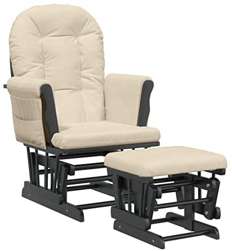 vidaXL Schaukelsessel mit Hocker, Schaukelstuhl für Kinderzimmer Schlafzimmer Wohnzimmer, Relaxsessel mit Gleitfunktion, Gleitender Schaukelsessel Relaxstuhl, Cremeweiß Stoff