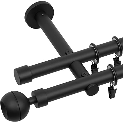 RENA Gardinenstange Vorhangstange 2-läufig - 19 mm - aus Metall - Lautlose Rollen - Komplettset - Schwarz Matt 300cm |Optic