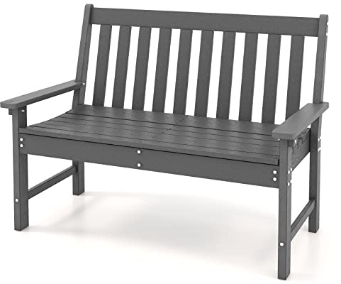 KOMFOTTEU 2-sitsig trädgårdsbänk, väderbeständig sittbänk med ryggstöd och armstöd, terrassbänk av HDPE-plast, kan belastas upp till 300 kg, parkeringsbänk för balkong, trädgård, terrass, 132,5 x 62,5