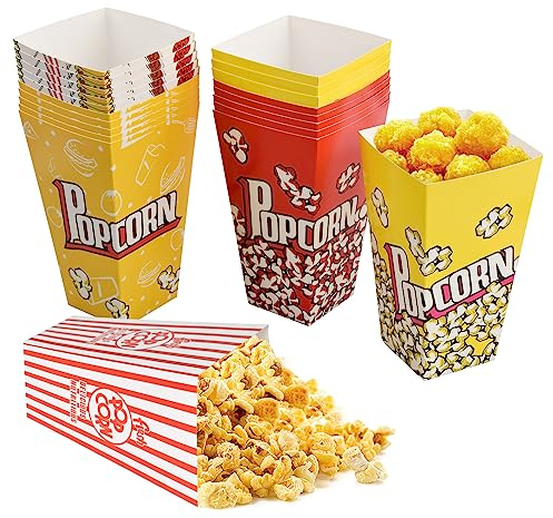 30 Pezzi Piccolo Scatole per Popcorn, 28oz Scatole Pop Corn per Feste, Porta Pop Corn di Carta, Contenitori pop Corn Carta in Diversi Stili, Scatola di Popcorn per Serate al Cinema, Compleanno e Feste
