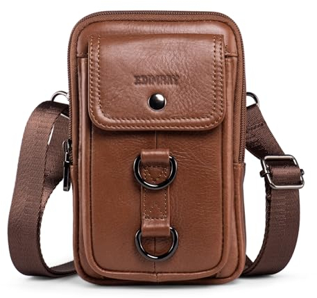 EDIMRAY Handytasche Zum Umhängen Herren Leder Gürteltasche Kleine für Männer Handy Umhängetasche 7 zoll Echtleder Vintage Schultertaschen Hüfttasche (Stil C: Braun)