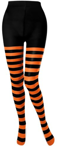 Boyiee Medias Festivas a Rayas Mardi Gras Halloween Navidad Calcetines a Rayas de Pie Completo de Mujer (Naranja Negro)