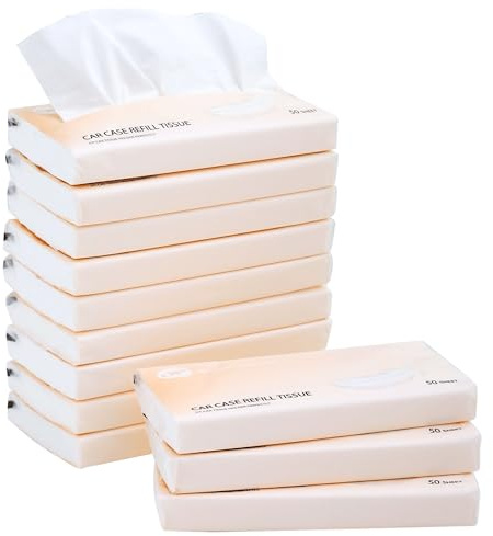 Car Tissue Refills - 600 Sheets Facial Tissues for Visor Holder, Travel Tubes Box Container Perfect Fit for Cylinder