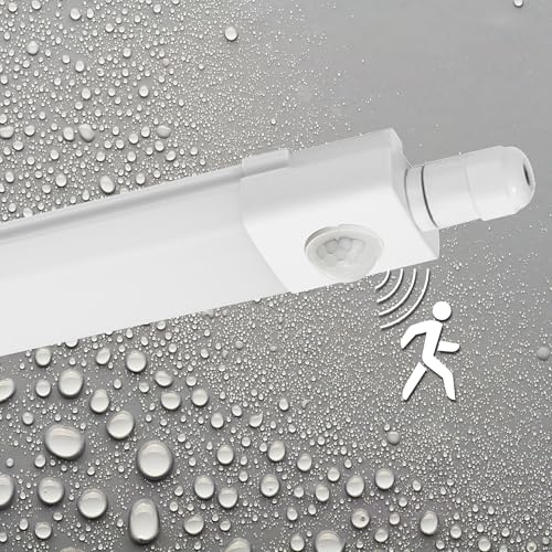 Proventa LED Feuchtraumleuchte 120cm 36W 4100 Lumen neutralweiß IP65 | Feuchtraumleuchte LED mit Bewegungsmelder Wannenleuchte Feuchtraumlampe Deckenleuchte Keller Garage Werkstatt Außenleuchte