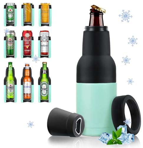 Stepstall 12 oz. Can Cooler Insulator Beer Bottle Holder w/Beer Opener, 4-in-1 Design Slim Can Beer Bottle Cooler, Double Walled Stainless Steel Insulated, Beer Gifts for Men Boys Father(Mint Green)